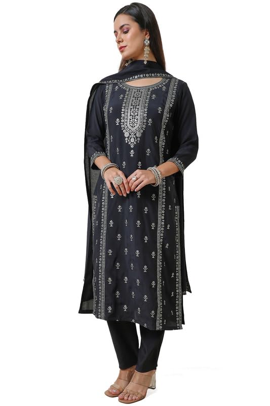 Soch Womens Black Chanderi Blend Sequin Embellished Suit Set