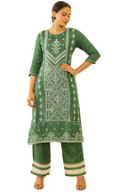 Soch Womens Muslin Floral Embroidered Sequin Embellished Straight Kurta Set