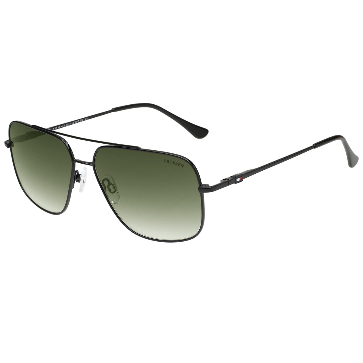 Tommy Hilfiger|Black Full Frame Square Sunglasses|100% Uv Protected (Uv 400) Green Gradient Faded Lens|MenS|Large|Th Orlando C2 60