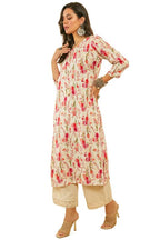 Soch Womens Fuchsia Straight Floral Print Rayon Kurta with Kantha Weave