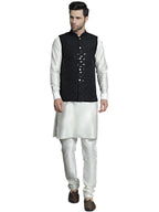 Jompers Mens Sequins And Embroidered Nehru Jacket With Solid Kurta Pyjama Set