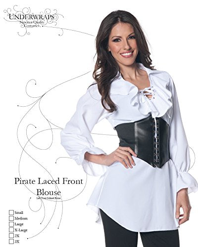 Underwraps Women's Pirate Laced Front Blouse, White, Medium