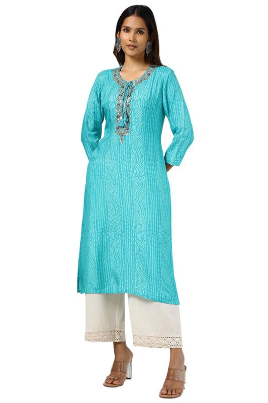 Soch Women Viscose Muslin Bandhani Print Kurta with Sequins
