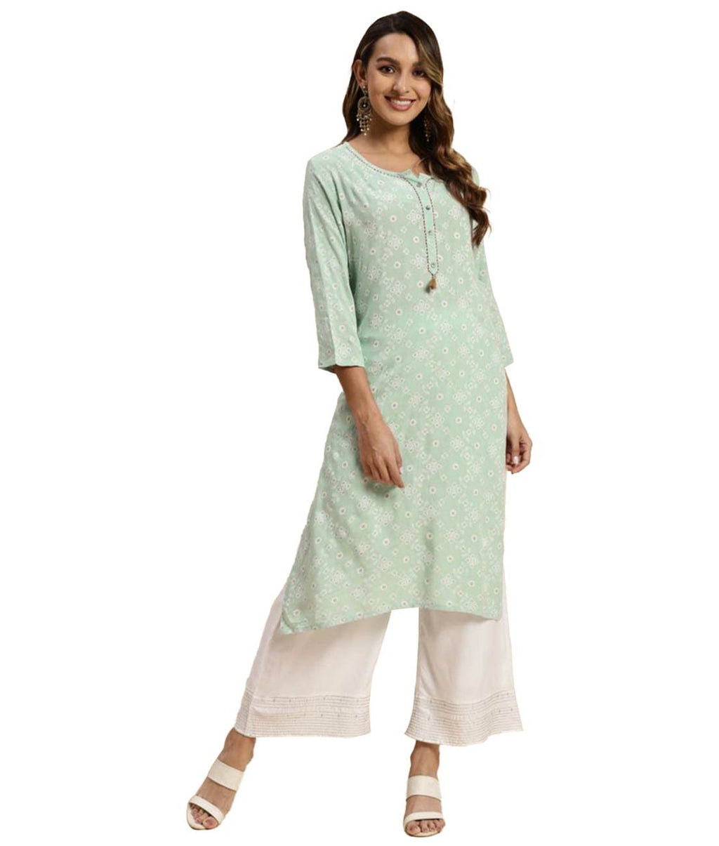 Rangita Mint Green Rayon Calf Length Printed Straight Kurti For Women | Kurta For Women_3Xl