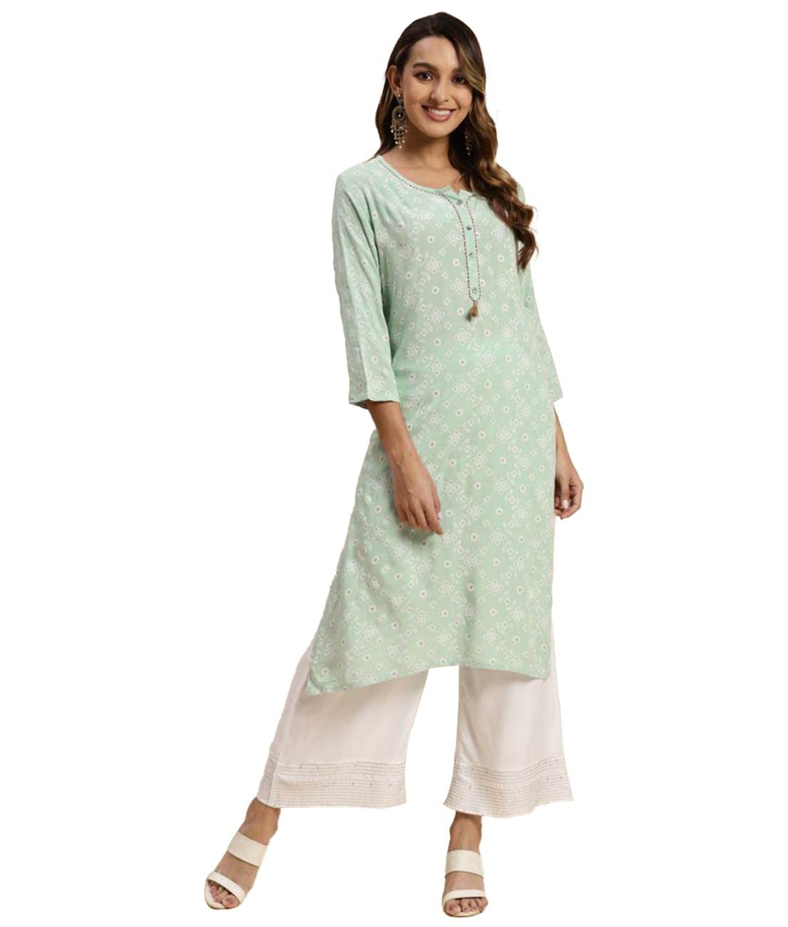Rangita Mint Green Rayon Calf Length Printed Straight Kurti For Women | Kurta For Women_3Xl