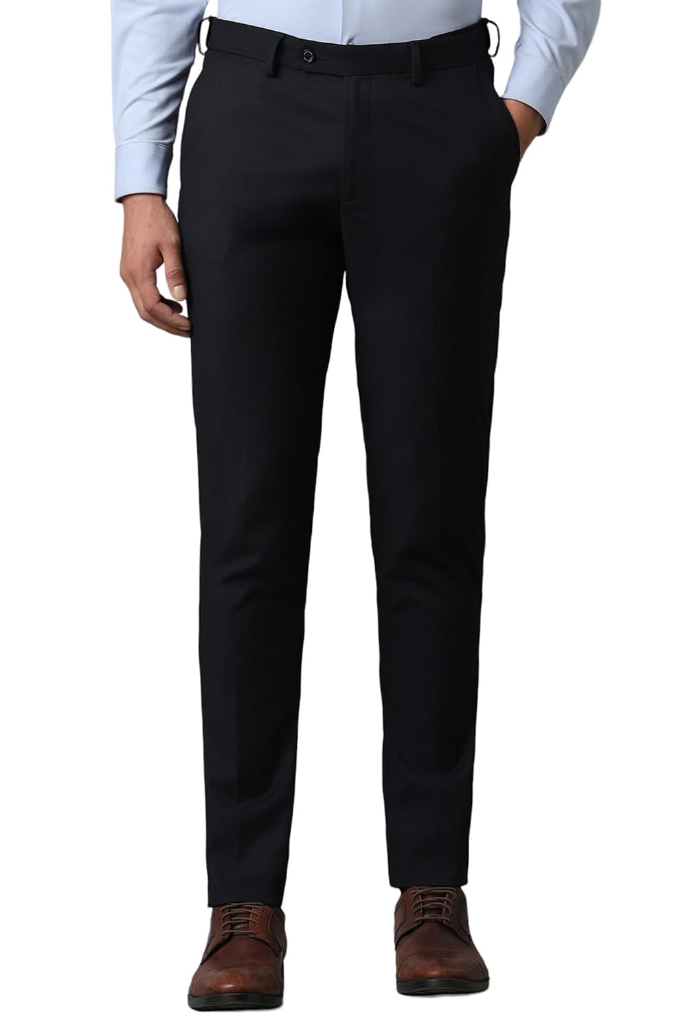 Louis Philippe Men Black Slim Tapered Fit Solid Flat Front Formal Trousers