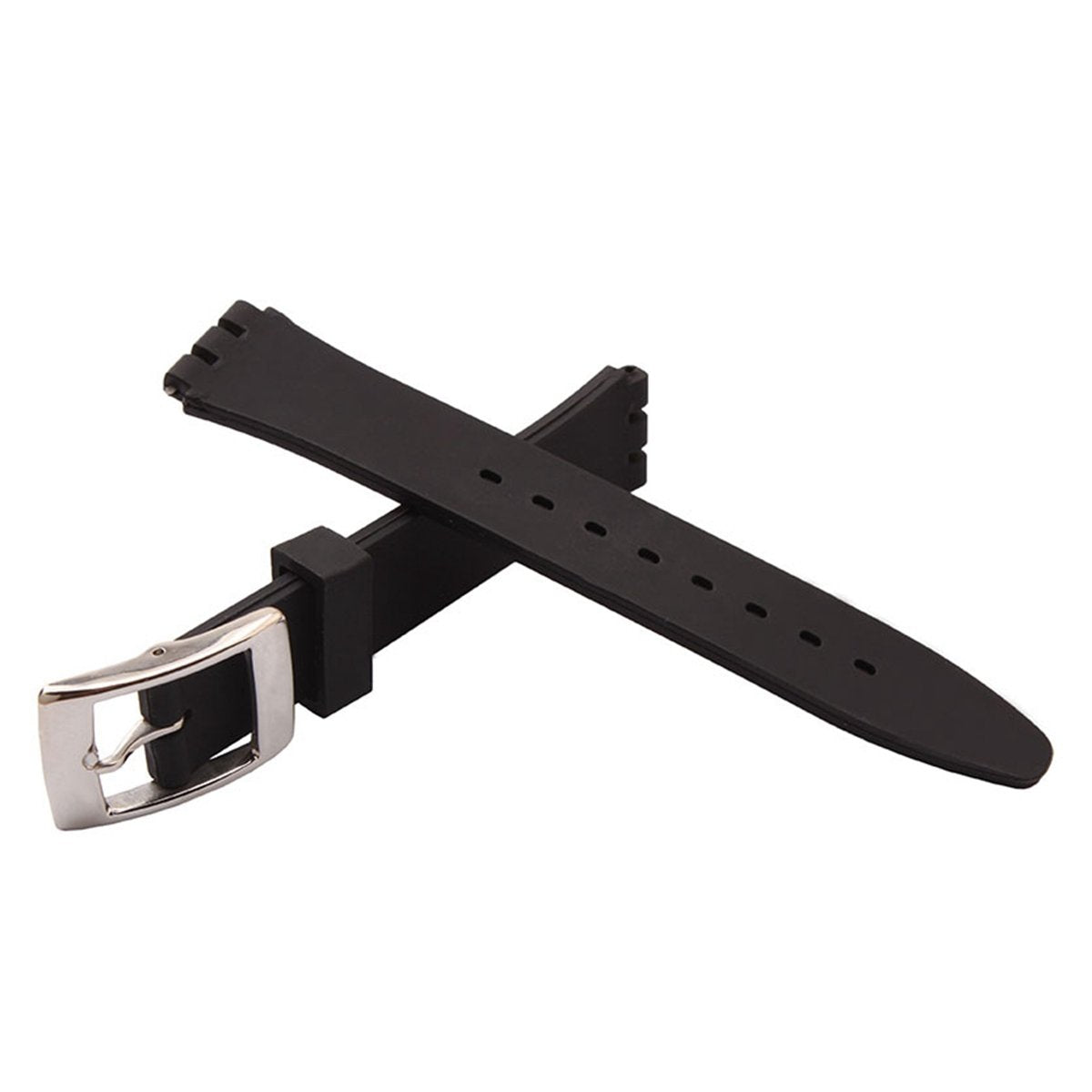 Silver Plated Stainless Steel Buckle Waterproof Silicone Rubber Watch Strap Watch Band (19mm, Black)