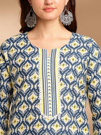 Kurta Set: Radiate Style And Sophistication! Elevate Your Look With Our Cotton Blend Printed Kurti Pant Sets! Blue