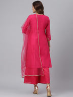 Anni Designer Women'S Cotton Blend Straight Solid Kurta With Palazzo & Dupatta (With Rani)