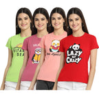 Preneum Womens Cotton Regular Fit Latest Graphic Stylish Printed Short Sleeves Casual T-Shirt || Latest Trendy & Style (Pack 4)