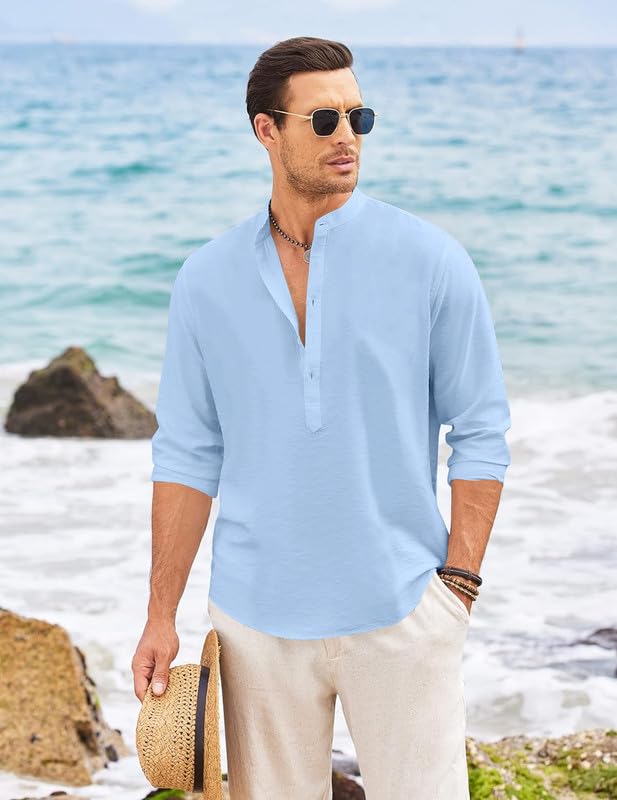 Finivo Fashion MenS Solid Cotton Blend Short Kurta With Mandarin Collar | Casual Ethnic Full Sleeve Kurta For Daily, Festive, An