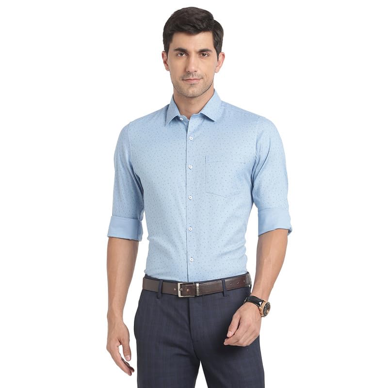Turtle Men Pure Cotton Sky Blue Printed Slim Fit Formal Shirts