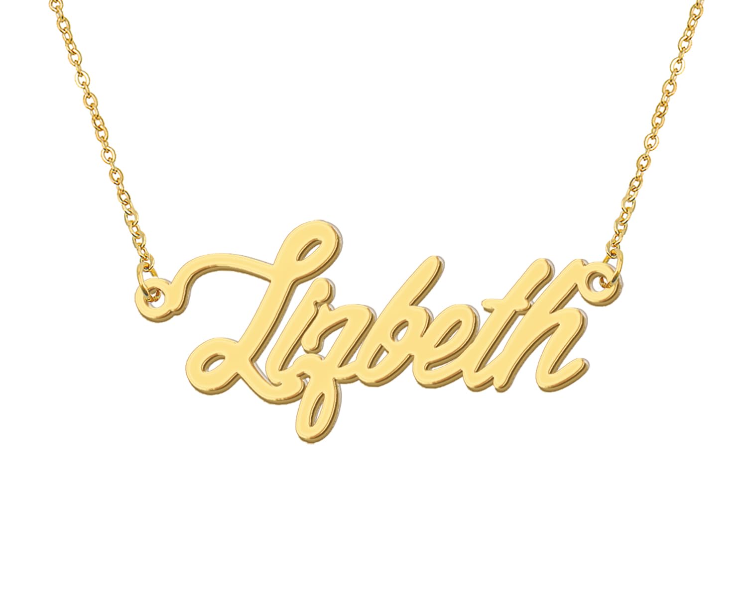 Aoloshow 18k Gold Plated Lizbeth Name Charm Necklace Womens Script Nameplate Necklaces Stainless Steel Jewelry for Christmas