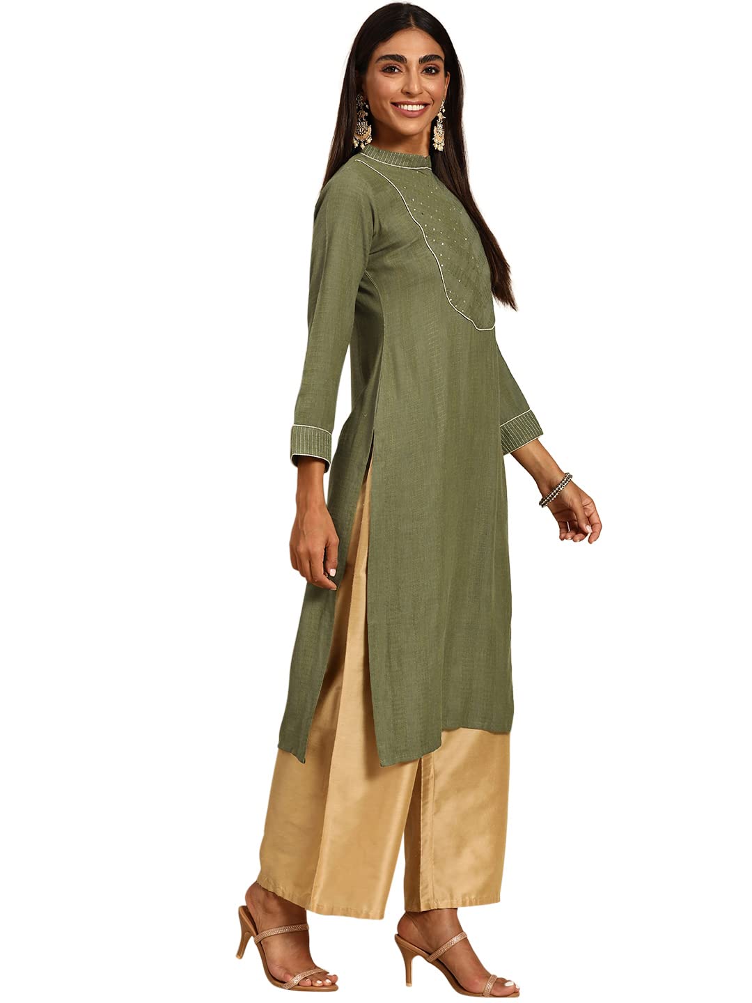 Gerua Green Yoke Design Viscose Rayon Straight Kurta (G2566)