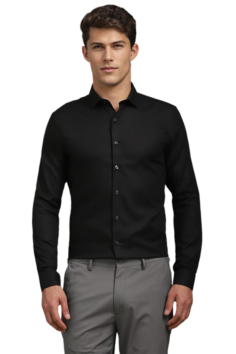 Louis Philippe Men Black Super Slim Fit Solid Full Sleeves Formal Shirt
