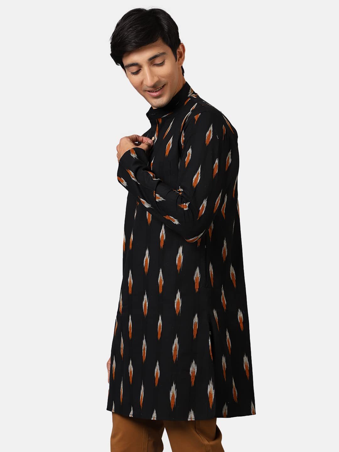 Wintage Men'S: Ikat Cotton Black 2 Long Kurta : 40/M