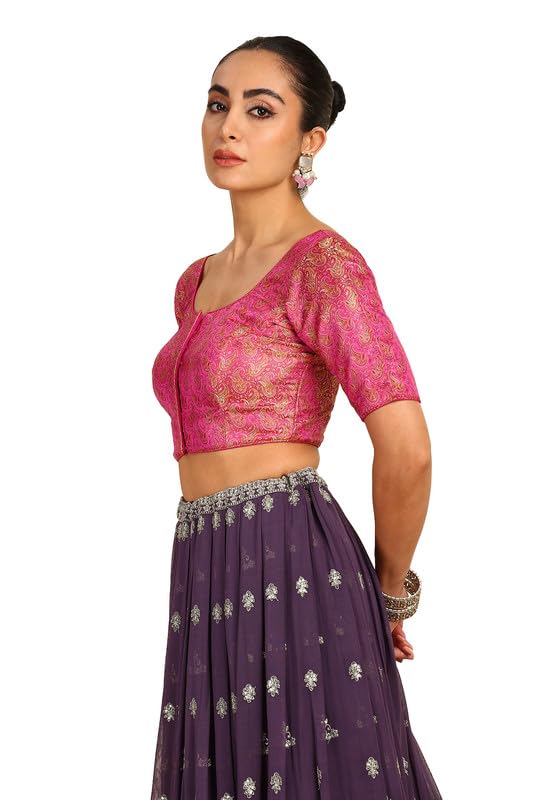 Soch Womens Fuchsia Paisley Woven Design Silk Blend Padded Blouse