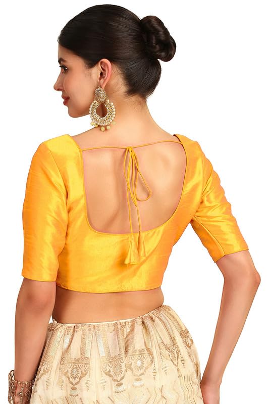 Soch Womens Mustard Art Silk Princessline Cut Padded Blouse