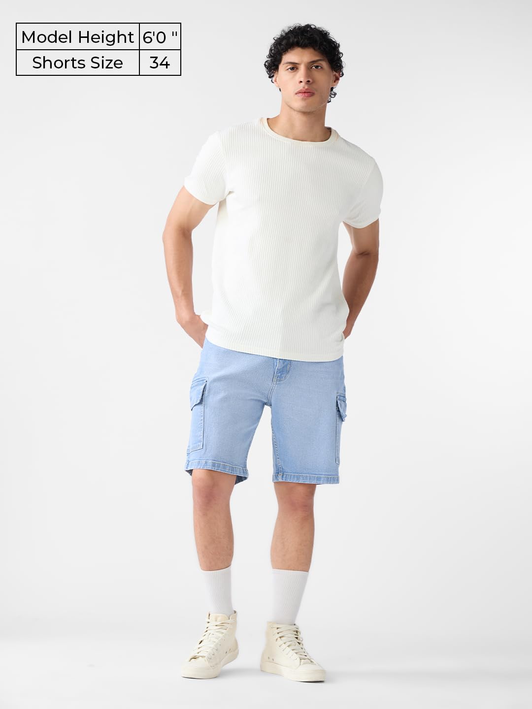 The Souled Store Denim Shorts: Aero Blue Men and Boys Buttoned Knee Length Cotton Blend Regular Fit Denim Shorts