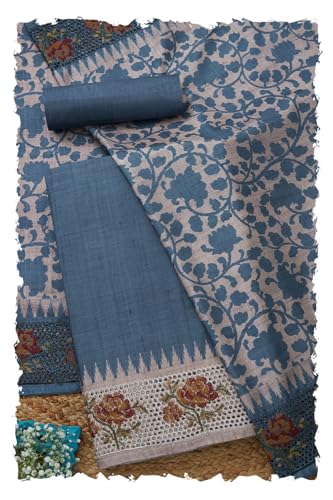 Soch Women Art Tussar Solid Unstitched Dress Material with Thread Work
