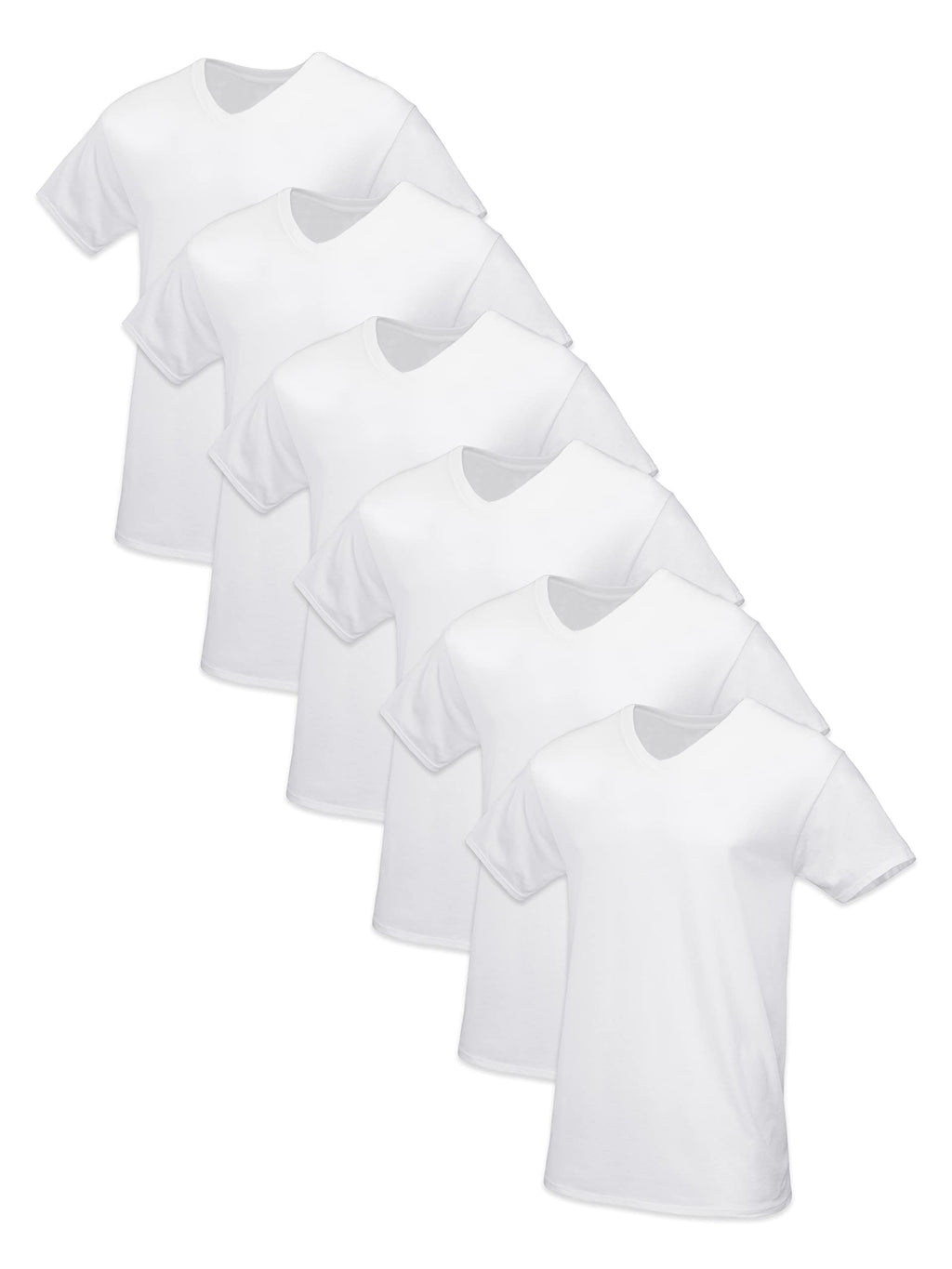 Fruit of the Loom Men's Tag-Free Cotton Undershirts, Tall Man-V-Neck-6 Pack White, Large