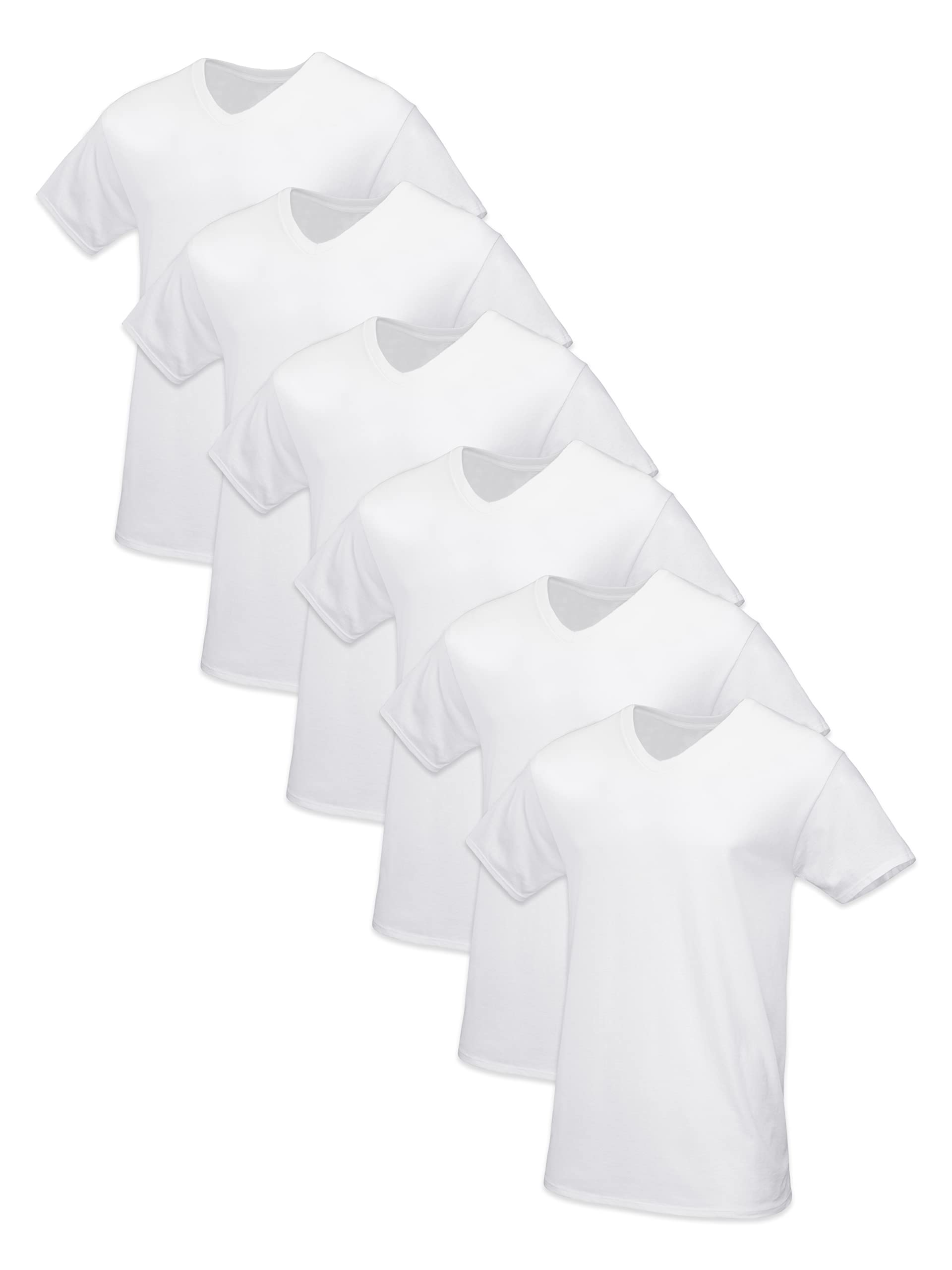 Fruit of the Loom Men's Tag-Free Cotton Undershirts, Tall Man-V-Neck-6 Pack White, Large