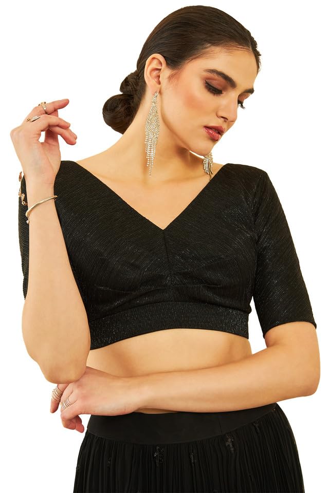 Soch Women Cotton Blend Shimmer Blouse with Center-Front Pleats