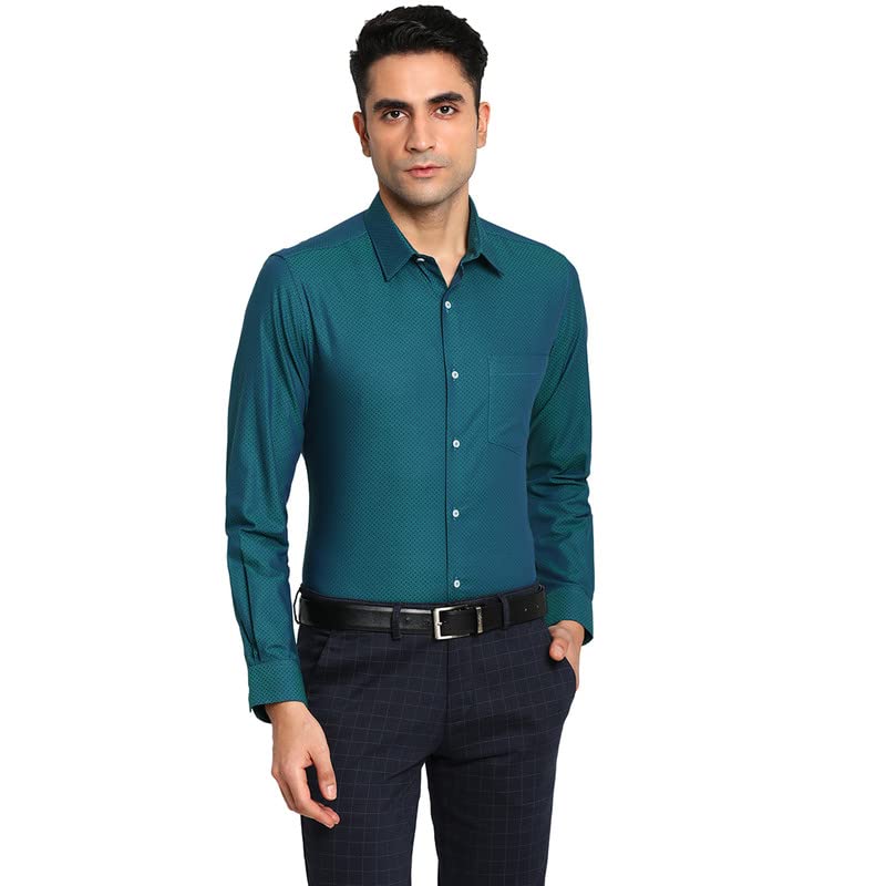 Turtle Men Cotton Peacock Blue Slim Fit Self Design Formal Shirts