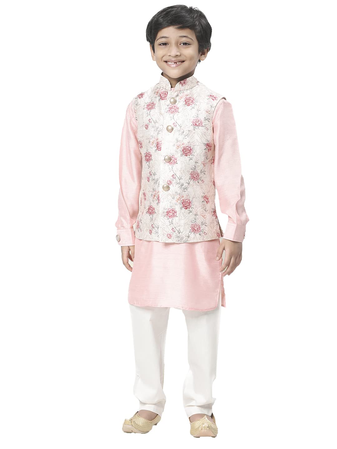 Manyavar Art Silk Kurta, Churidar with Jacket Set for Kids & Boys(8-10 years)