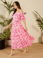Rare WomenS Polyester Fit And Flare Maxi Dress (Ep8120A_Pink