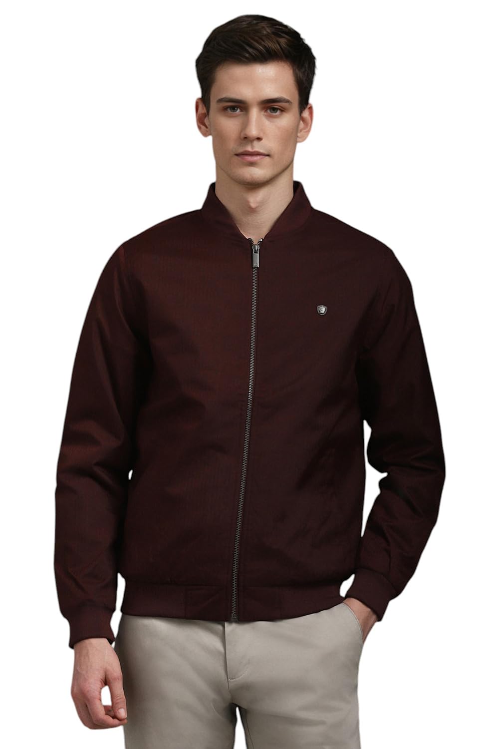 Louis Philippe Men Casual Maroon Textured Jackets
