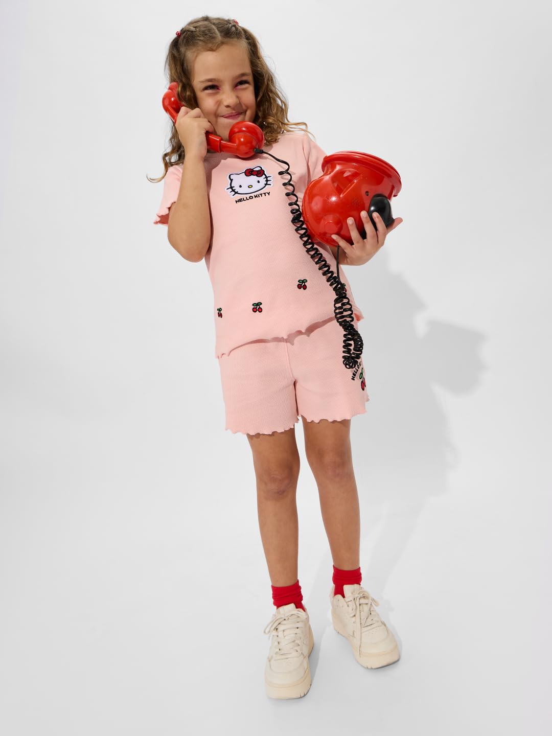 The Souled Store Hello Kitty: Cheery Girls Round Neck Short Sleeves Pink Embroidered Cotton T-Shirts