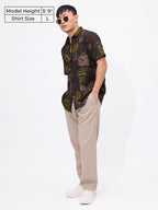 The Souled Store Ancient Trip Men and Boys Short Sleeves Collared Neck Button Front Brown All Over Printed Cotton Textured Shirt