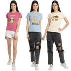 Preneum Womens Cotton Regular Fit Latest Graphic Stylish Printed Short Sleeves Casual T-Shirt || Latest Trendy & Styles (Pack 3