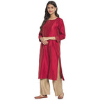 Fabindia Women Cotton Silk Embroidered Long Kurta Red