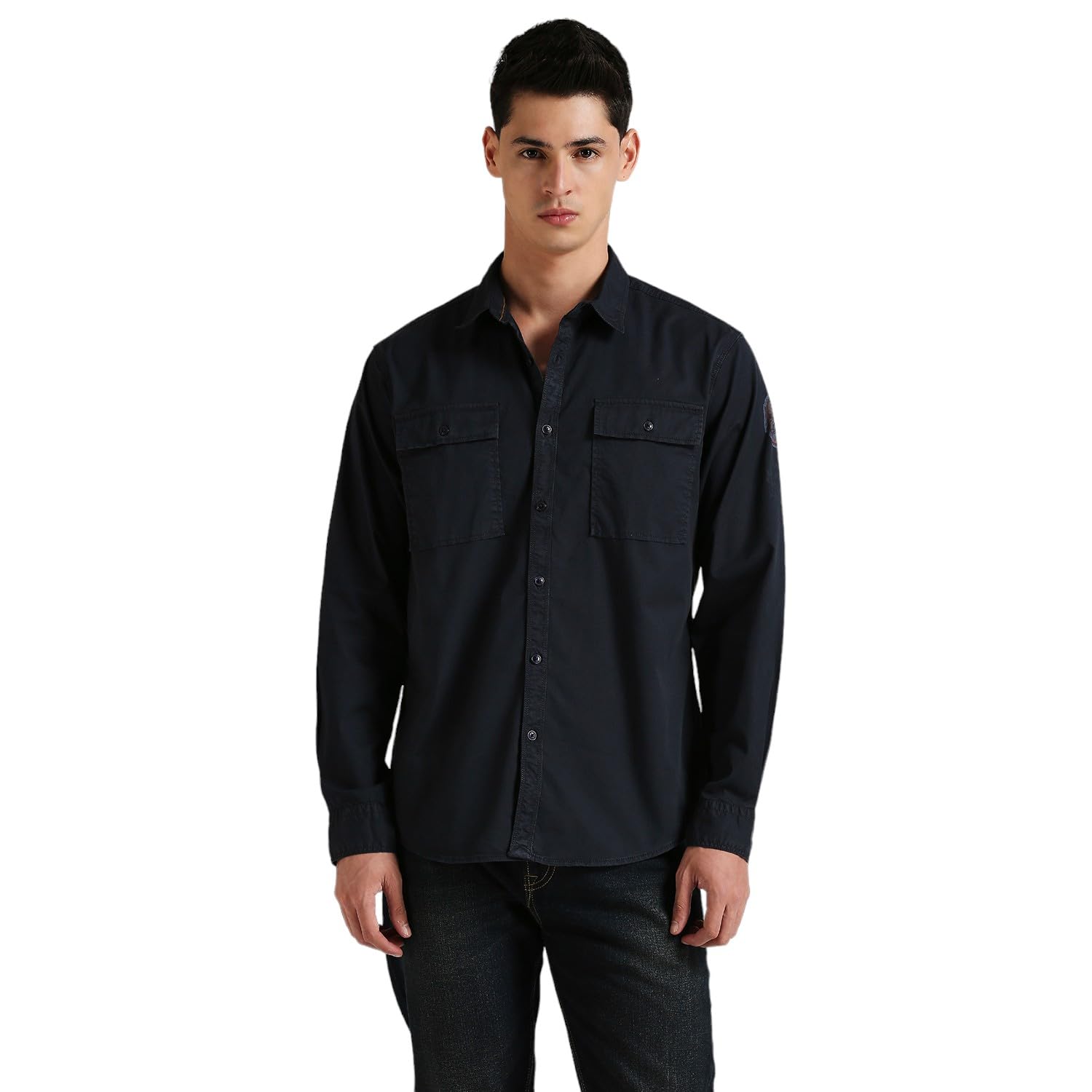 Pepe Jeans MenS Solid Regular Fit Shirt (Pm308675_Navy