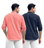 Royalscout Combo Of MenS Solid Cotton Blend Full Sleeve Straight Kurta Shirt (Pack Of 2) Peach-Navy