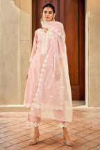Soch Womens Blush Pink Chanderi Embroidered Suit Set With Scalping