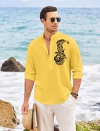 Finivo Fashion MenS Printed Cotton Blend Short Kurta With Artistic Chest Design | Stylish Full Sleeve Casual Kurta With Mandarin