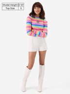 The Souled Store Rainbow Cut-Out Ribbed Top Women and Girls Round Neck Full Sleeves Cotton Blend Slim Fit Tops
