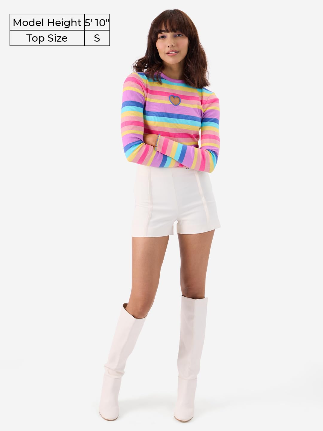 The Souled Store Rainbow Cut-Out Ribbed Top Women and Girls Round Neck Full Sleeves Cotton Blend Slim Fit Tops