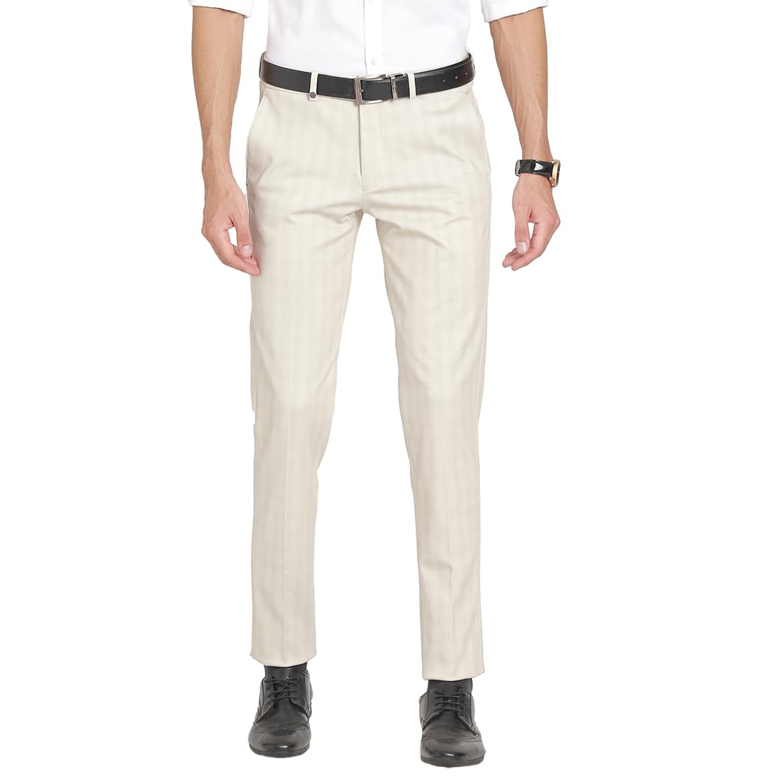Turtle Men Cotton Stretch Slim Fit Flat Front Heather Grey Checkered Formal Trouser