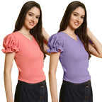 Tee Projekt Womens Solid Polyester T-Shirt for Women || Regular Wear || T-Shirt for Women ||Combo || Western T Shirts (Pack of 2