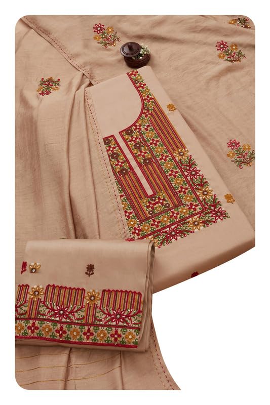Soch Women Cotton Blend Embroidered Unstitch Dress Material with Sequins