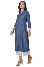 Soch Womens Indigo Checked Textured Cotton Blend Kurta
