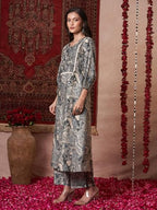 ANNI DESIGNER Womens Rayon Blend Straight Printed Kurta with Pant (Marco Grey_XL_Grey_X-Large)