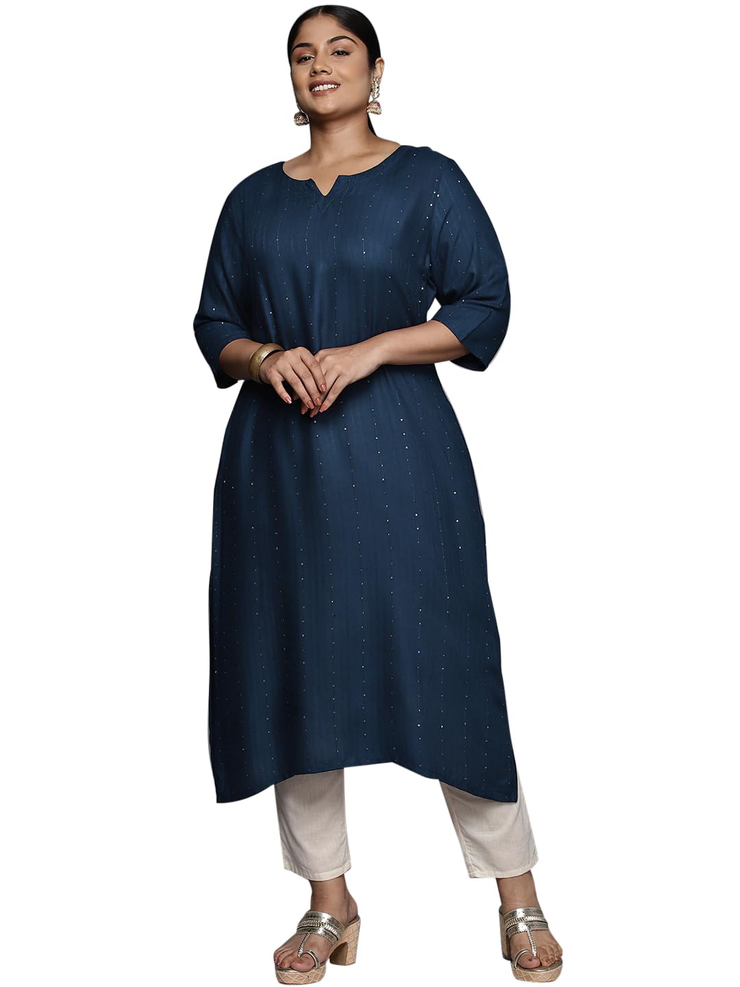 Libas Womens Rayon Embroidered Straight Kurta (25316_Blue_6XL)