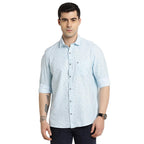 Turtle Men Cotton Melange Printed Slim Fit Sky Blue Casual Shirt