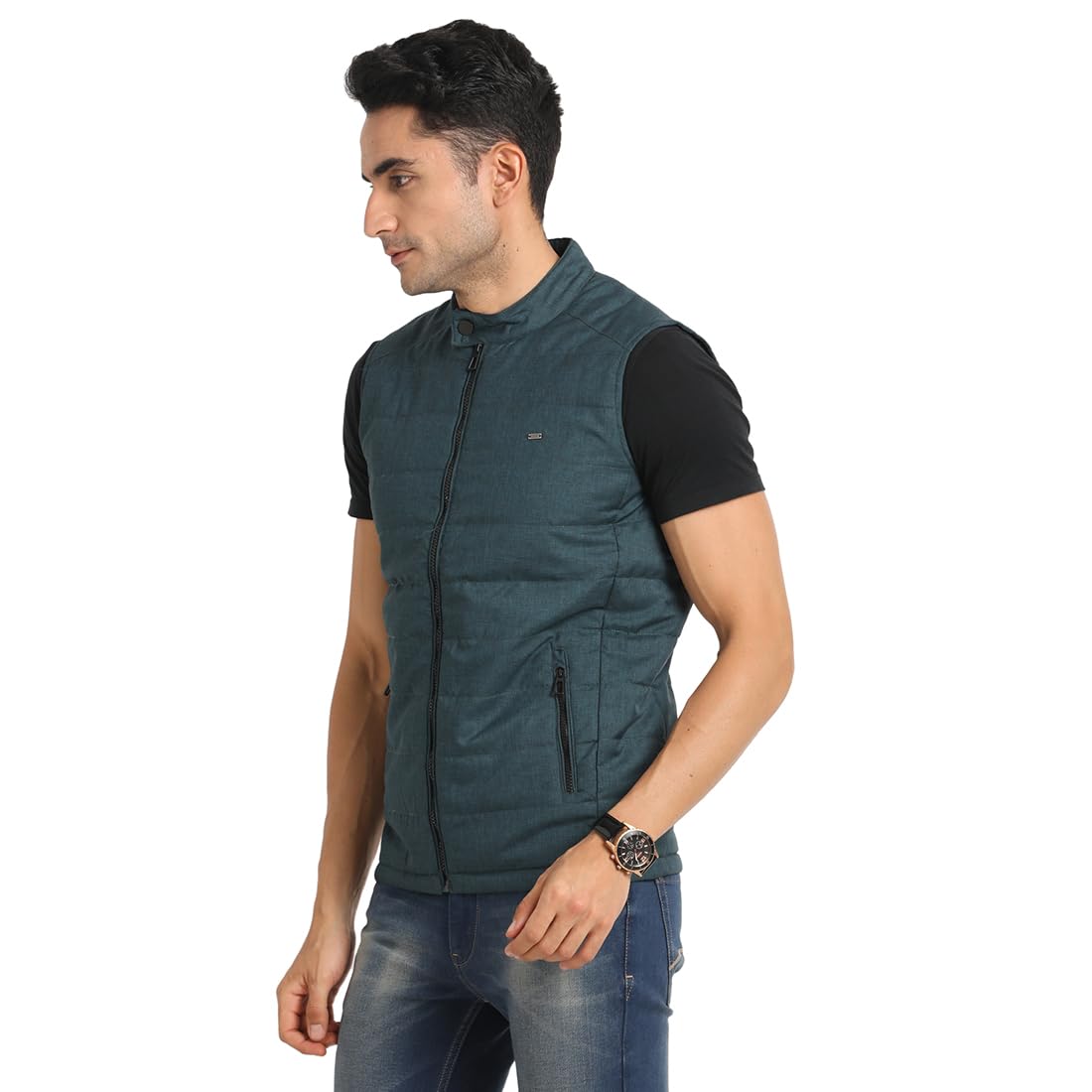 Turtle Men Poly Woven Melange Solid Regular Fit Sleeveless Teal Green Windcheater Jacket