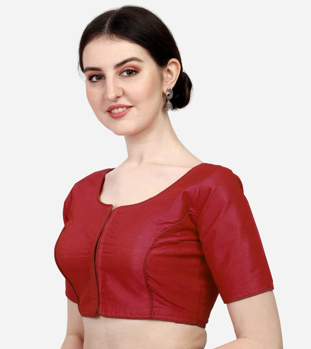 Pujia Mills Womens Soft Silk Multicolor 3/4 Sleeves Readymade Saree Blouse